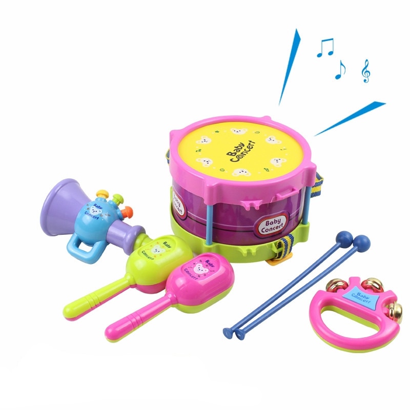 5 Pcs Set Baby Musicial Speelgoed Met Drum Trompet Tafelbel Percussie Instrument Spelen Set Educatief Speelgoed Voor Kinderen
