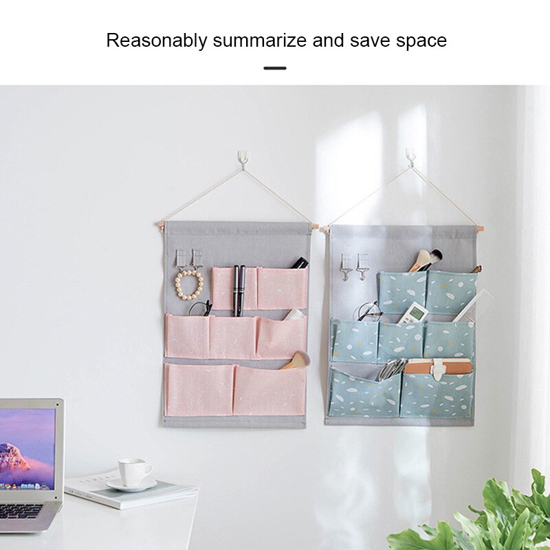 7 Pockets Over The Door Organizer Wall Closet Hanging Storage Bag Multilayer Linen Fabric Pouch Debris Organizer Bag Storage