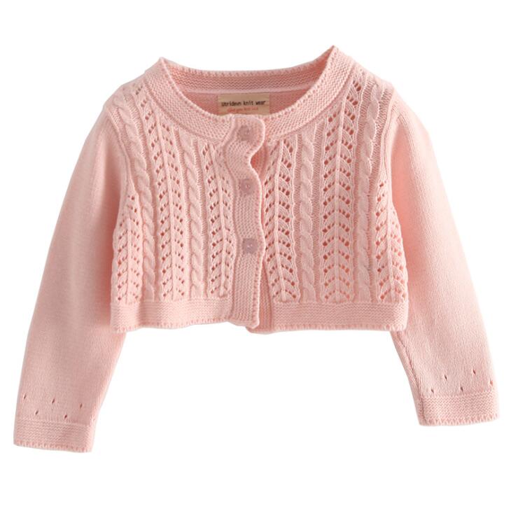 Girls Knit Cardigan Short Jacket Europe America Hollow Children's Sweater Shawl Spanish Sweater Coat　Girls Princess Jacket: Pink / 24M
