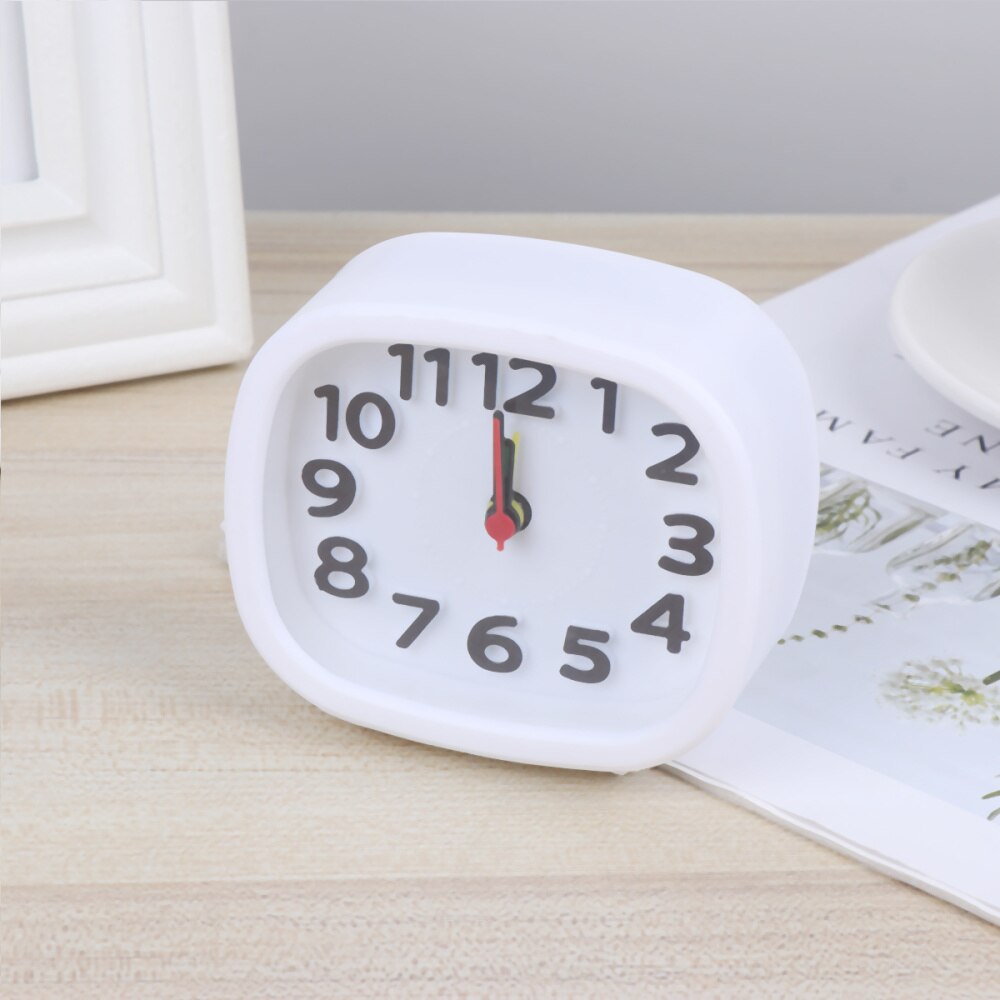 Simple Square Plastic Alarm Clock Small Desktop Clock Luminous Hour and Minute Hand Kids Alarm Clock Without Battery (Black): White