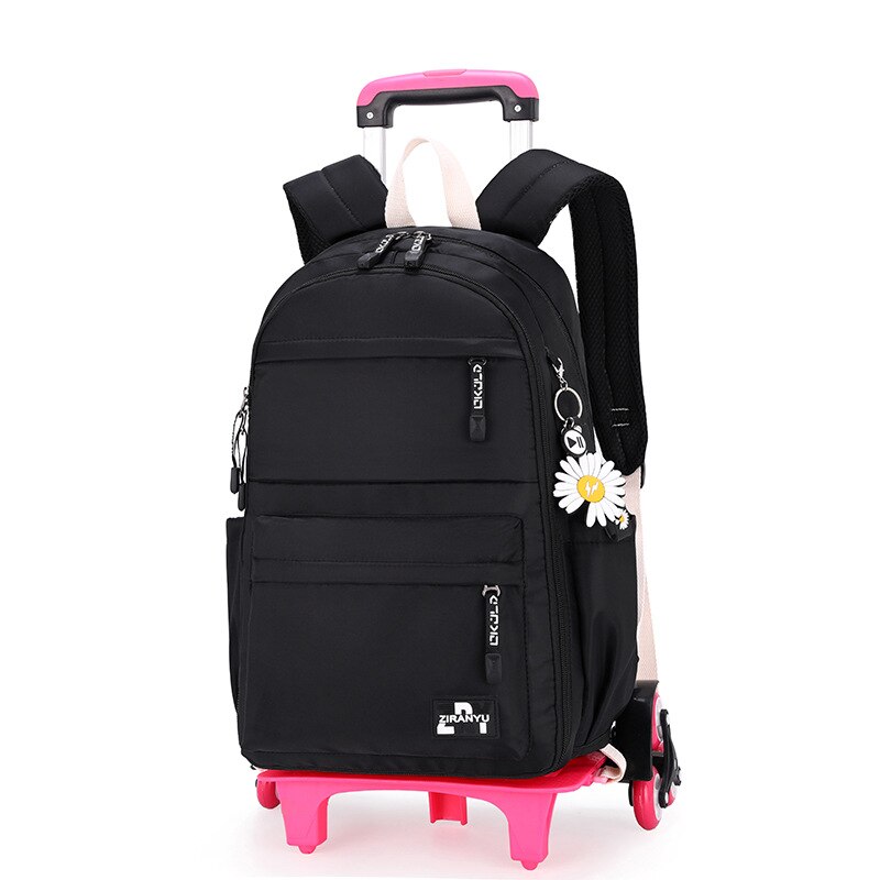 ZIRANYU Schule Rädern Rucksack tasche einstellen für mädchen Wagen mit Rädern Schüler Schule tasche rollen Rucksack Multifunktionale: 6 Räder Schwarz