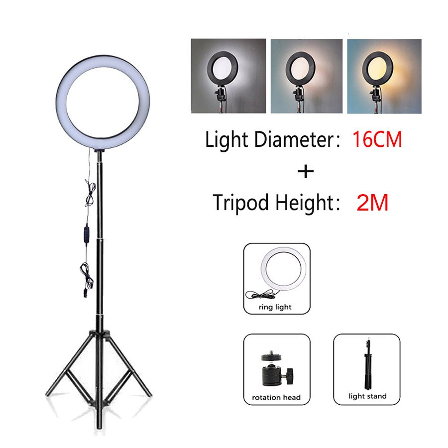 Mamen 33/26cm ringlamp met standaard voor telefoon, dimbare led selfie ringlamp met statief, usb selfie licht fotografie ringlamp: L16cm-t2m