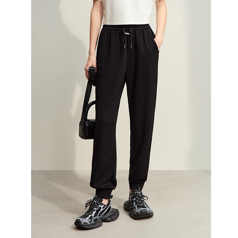 AMII-Pantalones deportivos minimalistas para mujer, ropa de calle informal elástica de retales, holgados, a la , otoño, 2023, novedad de 12343128: M / Negro