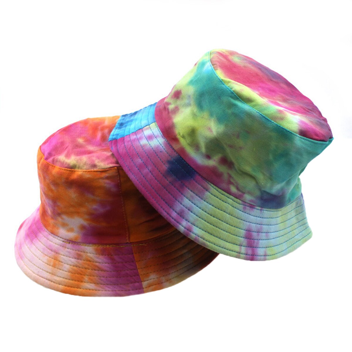 Unisex Hip Hop Cotton Reversible Bucket Hat Tie-dye Print Wide Brim Sun Boonie Caps Casual Fishman Hat
