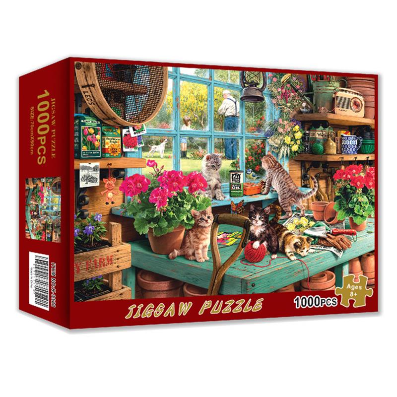 Lazy Cat – Puzzle de 1000 pièces, Puzzle de paysage de chat, étagère de bibliothèque, jouet d'assemblage à monter soi-même pour adultes et enfants