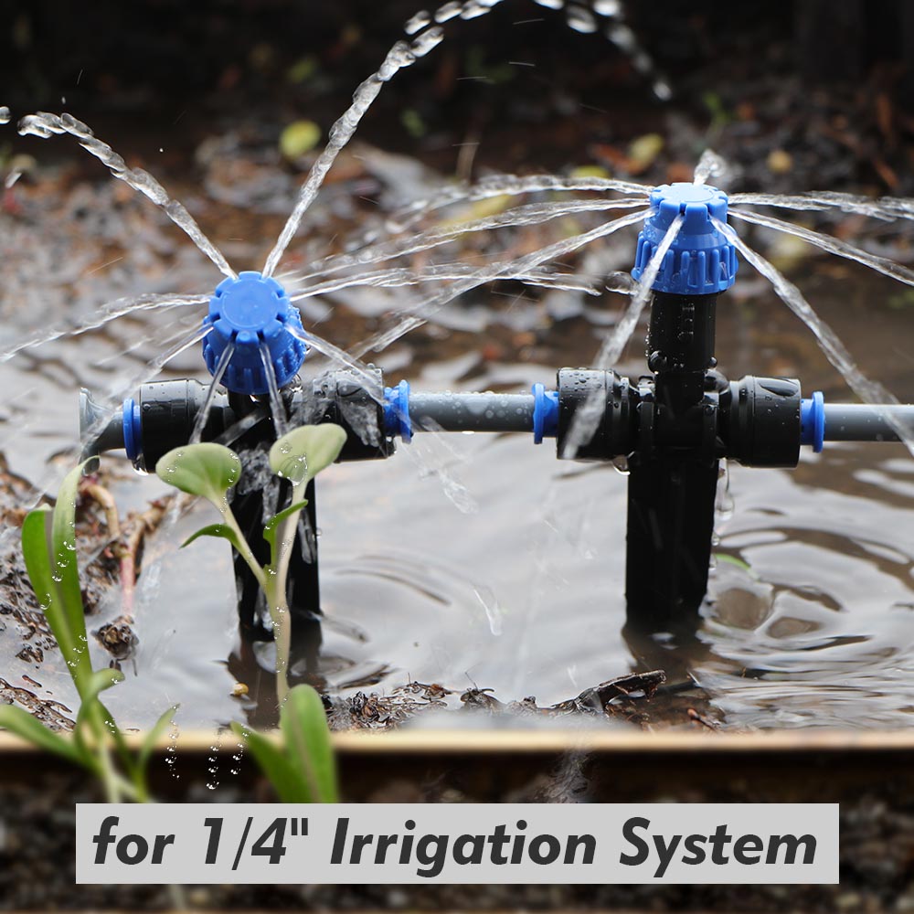 1/4" Tuinirrigatiebesproeiingssysteem Druppelaar met 8 gaten 180 ° Bend Verstelbare Sprinkler Quick Push Slip Lock Outdoor Drip Sproeiers