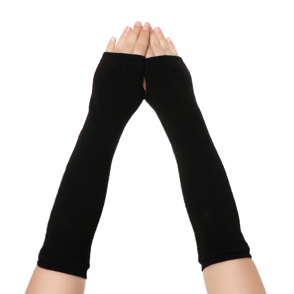 1Pair Girls Wristband Arm Cover Long Sleeve Women Cotton Classic Fingerless Long Glove Soft Striped Elbow Mitten Knitted Gloves: 1