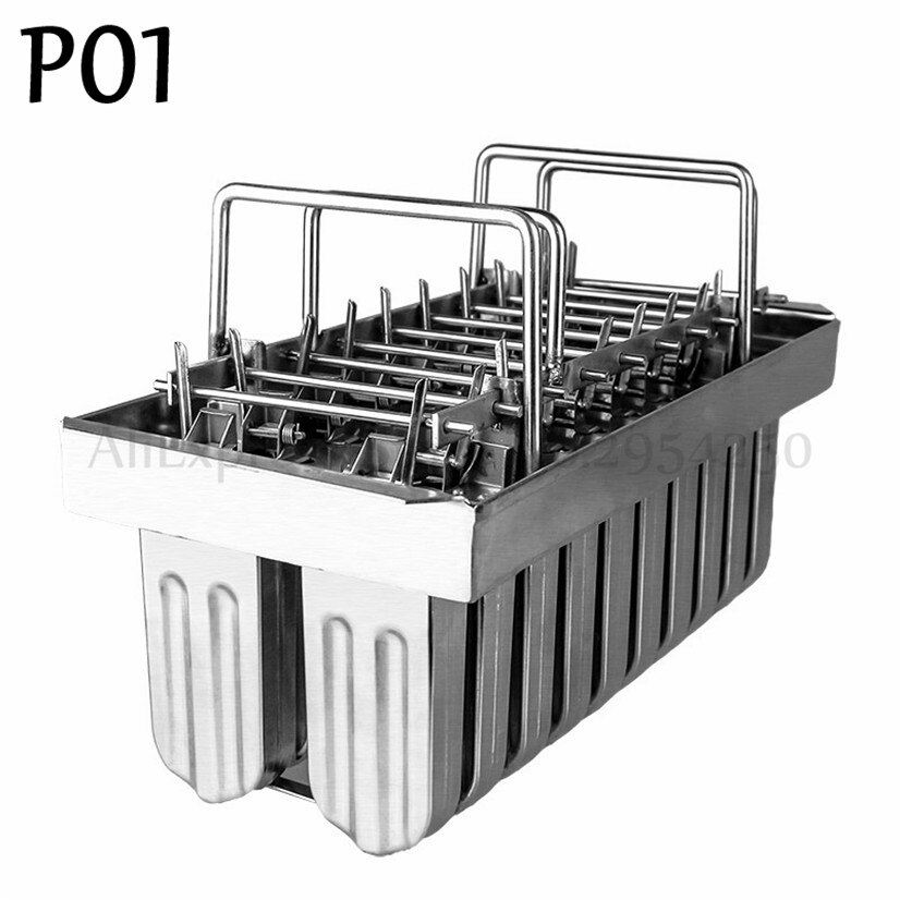 Kaupallinen diy mehujää muotti mehujääpuikko mehujää muotit 304 ruostumattomasta teräksestä jäätelöä muotit 20 solua per erää kanssa kiinni pidike: P01