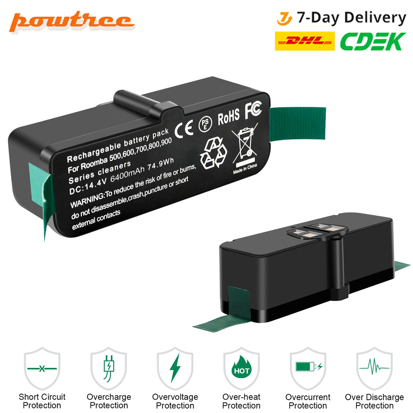 6.4Ah 5.0Ah 14.4V Batería de Repuesto para Roomba 500 510 520 530 532 535 540 545 550 552 555 560 562 570 580 585 600 610 620 630 650 660 700 760 770 780 790 800 870 880 900 970 980 aspiradoras de la serie