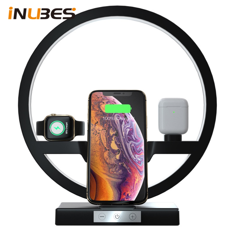Lampe de Table 3 en 1 avec chargeur sans fil pour iPhone, Station de charge pour Apple Watch 5 4 3, chargeur sans fil rapide pour Airpods