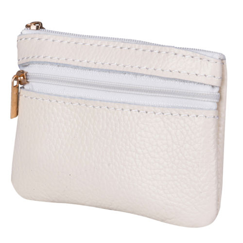 Kvinder mænd læder mønt pung tegnebog kobling lynlås lille skift blød taske mini: Hvid