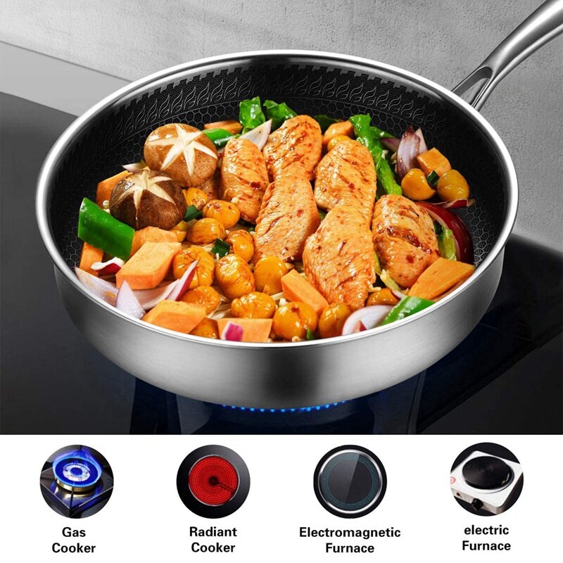 Non-Stick Fry Pan,Stainless Steel Skillet,Compatible for Multipurpose Cooking Pan Use for Home Kitchen 28CM Cookware Pots