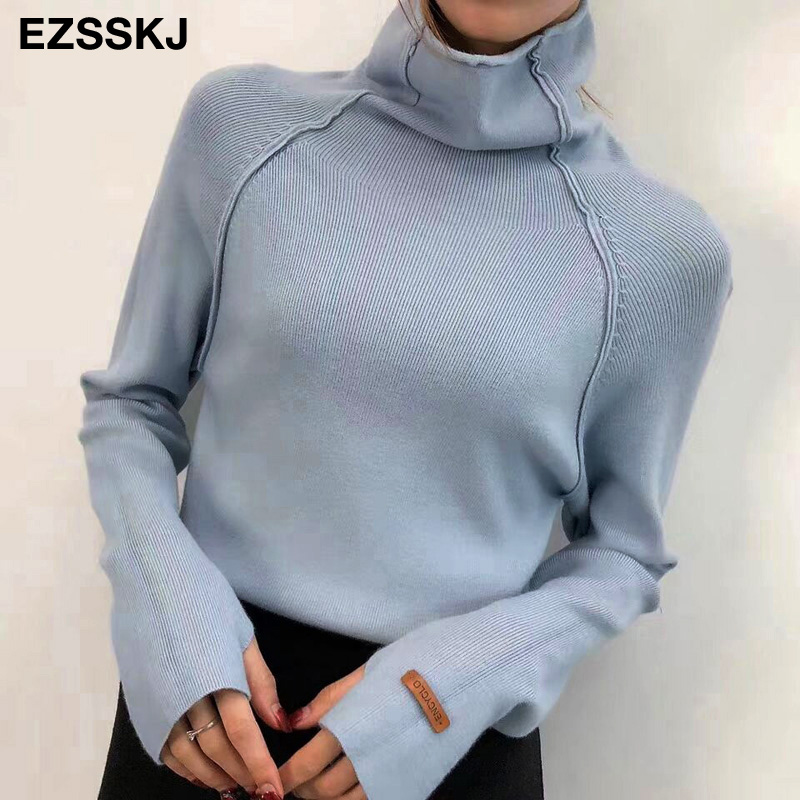 Turtleneck sweater kvinder efterår vinter tyk pullover solid strikket sweater kvindelig overdimensioneret bunkekrave sweater