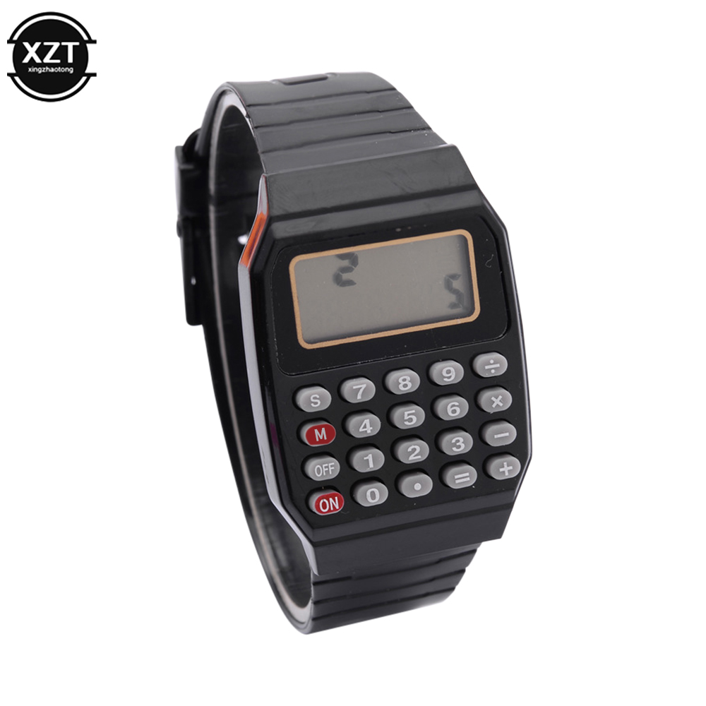 Children's Electronic Calculator Watch Micro Calculator Silicone Date Multi-function Watch Mini Calculator Portable Watch: black