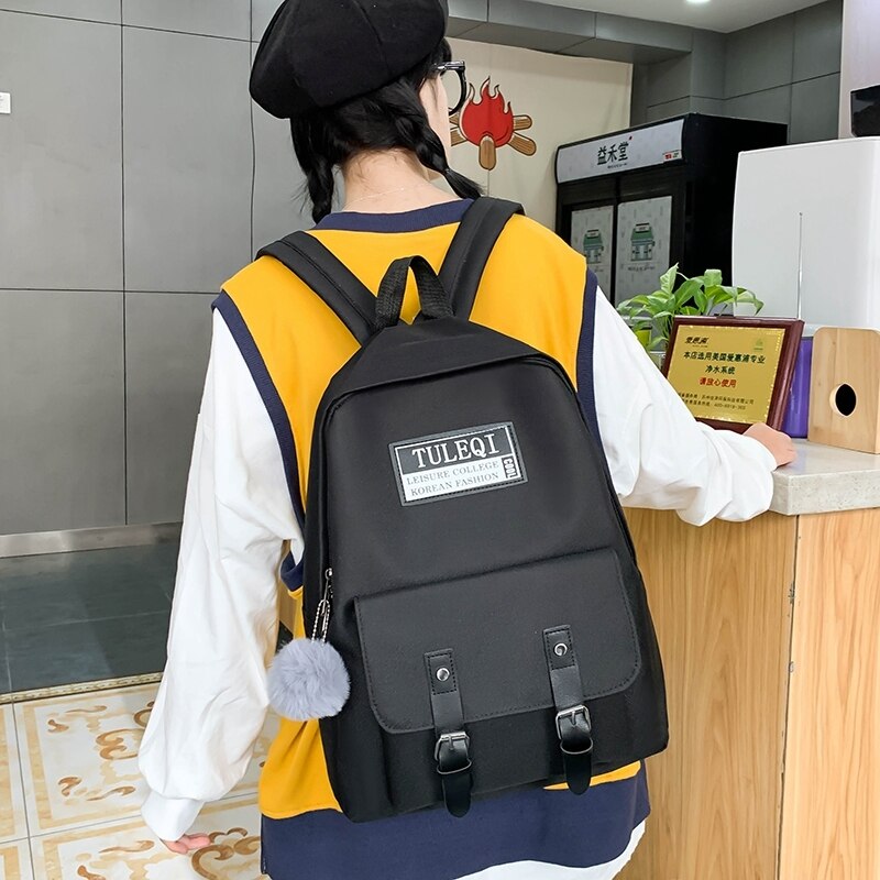 Set van 4 schooltassen, canvas damesrugzak, collegetas voor meisjes, antidiefstalrugzak, mochilas, damesrugzak