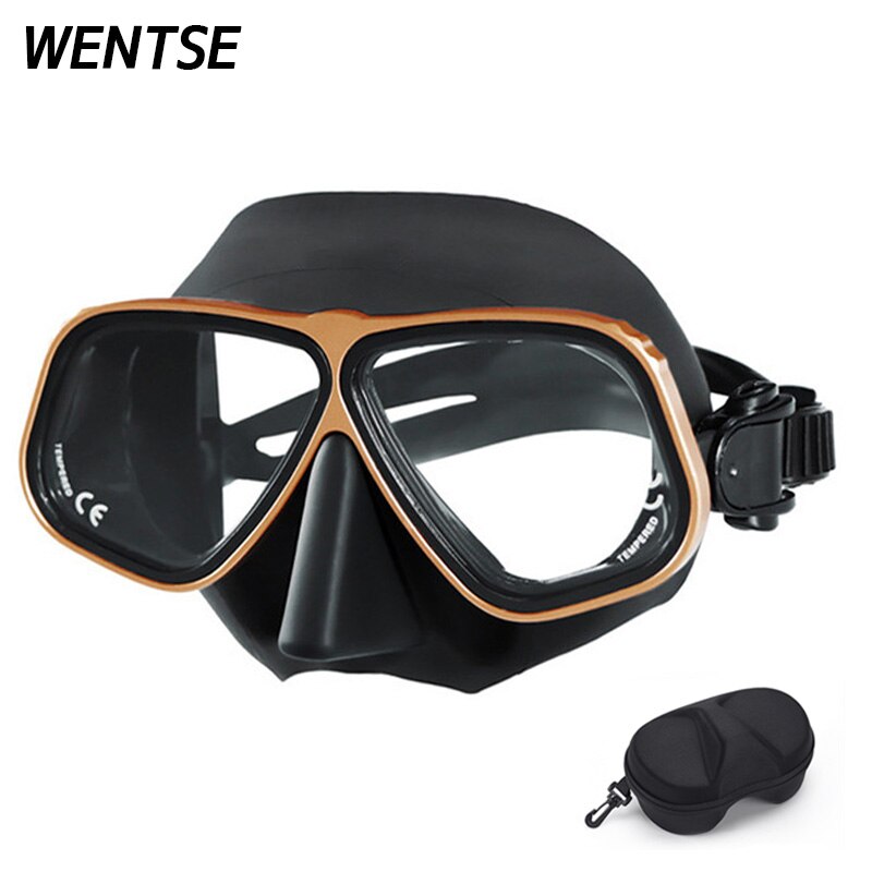 Color Alloy frame free diving goggles scuba full face mask wet tube kit Snorkeling equipment Ultra low volume Free-dive: Black yellowr 01