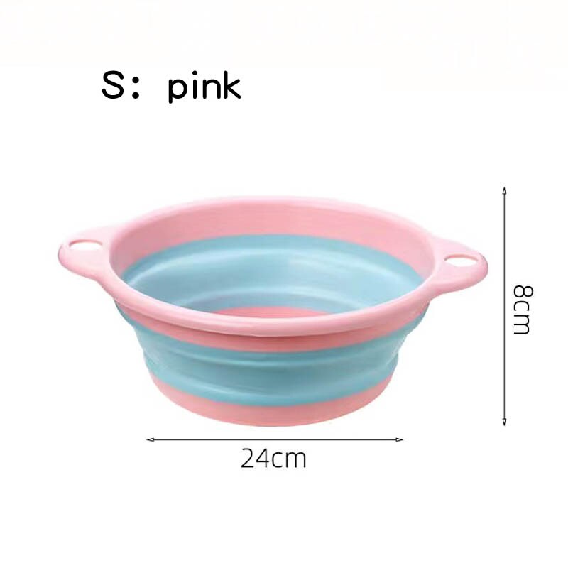 Folding Basin Kitchen Camping Travel Supplies Portable Washbasin Collapsible Plastic Laundry Tub Bathroom Palangana with Handle: pink S