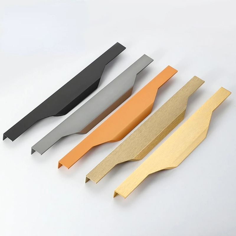 Invisible Long Handle Aluminum Alloy Kitchen Cabinet Handles Black Cupboard Wardrobe Door Handle Hidden Handles for Furniture