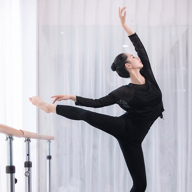 Top de Ballet Latino para danza del vientre, blusa transparente, disfraz para mujer, Ropa de baile de vientre, ropa de bailarina: black long