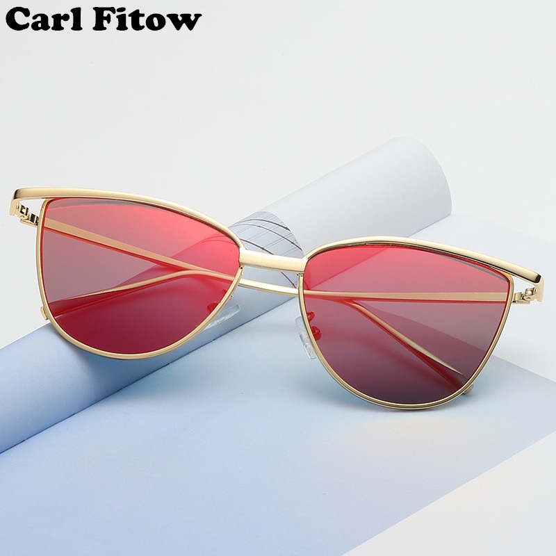 Brand cat eye red sunglasses ladies vintage shades tinted color lens women eyewear yellow sun glasses oculos uv400