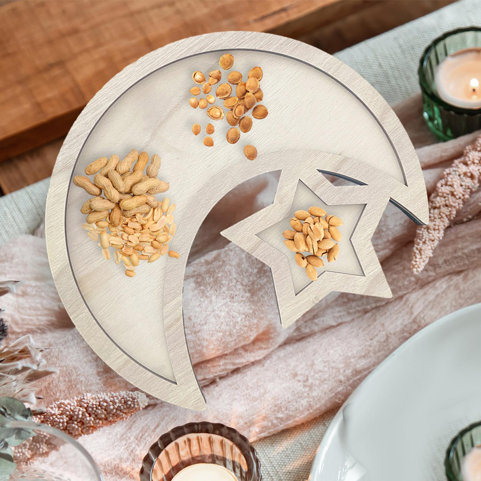 Bandeja de frutas de madera, bandeja para servir comida con forma de luna y estrella, decoración de mesa islámica, decoración del hogar de Ramadán para cena familiar, suministros de cocina