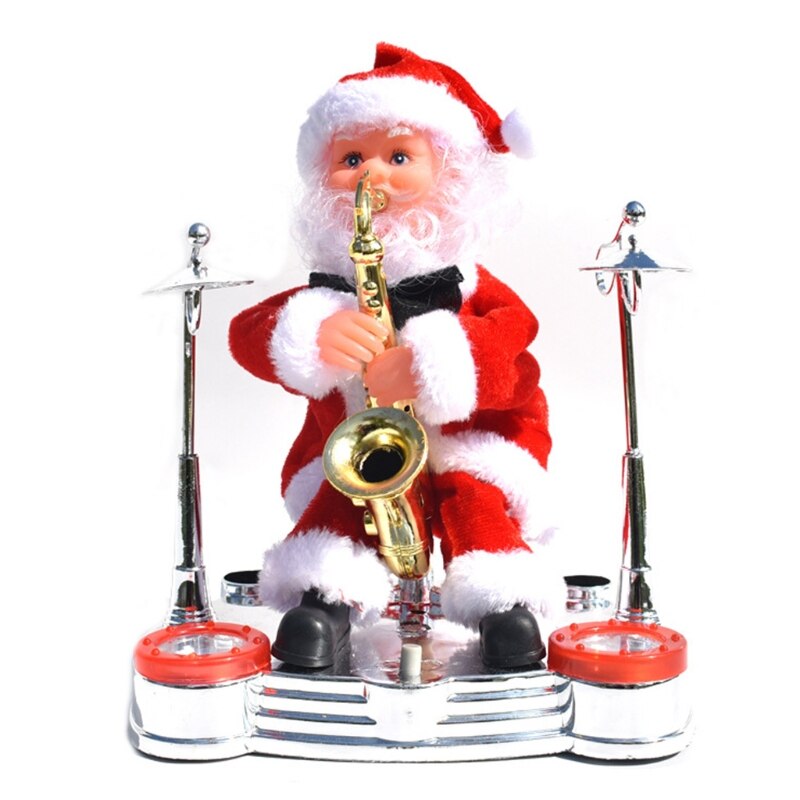Elektrisk julemanden blæser saxofon dukke scene tromme musik gammel mand børn legetøj jul: -en