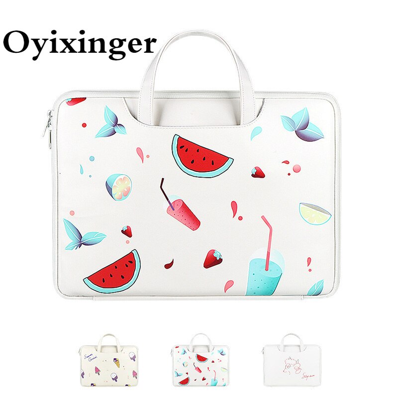 Oyixinger Leather Briefcase Portable Cartoon Laptop Bags For13-15inch Mackbook Unisex Shoulder Notebook Bag Casual Document Bags