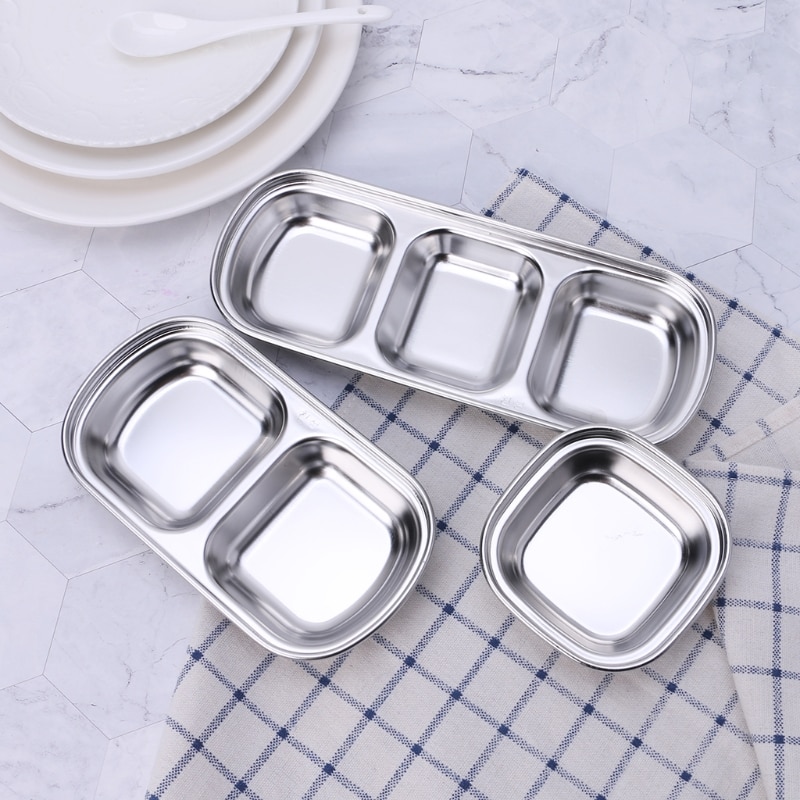 Stainless Steel Salad Sauce Dish Tray Bowl Kitchen Tableware Fruit Plate Tray Dessert Dish