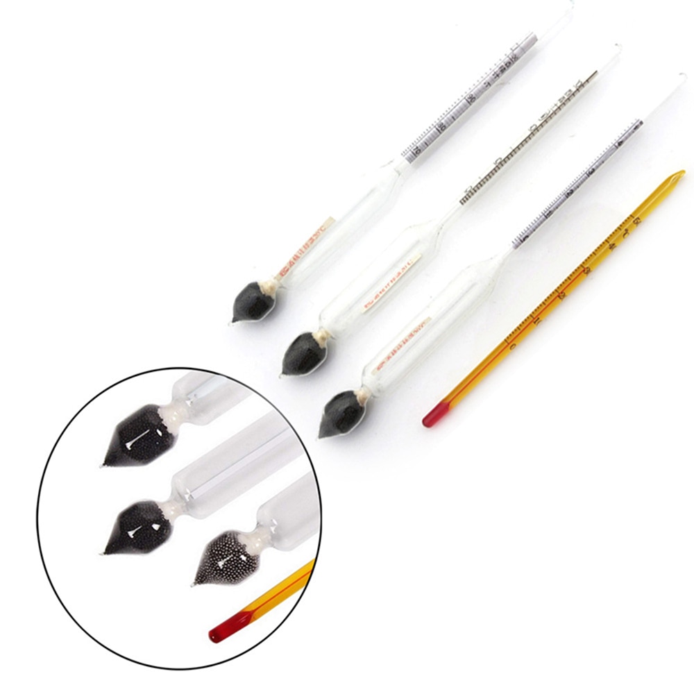 3PCS Alcohol Concentration Meter Wine Meter Tester 0 Up To 100% With Thermometer For Wine Vodka Whiskey Alcohol Meter Measuring