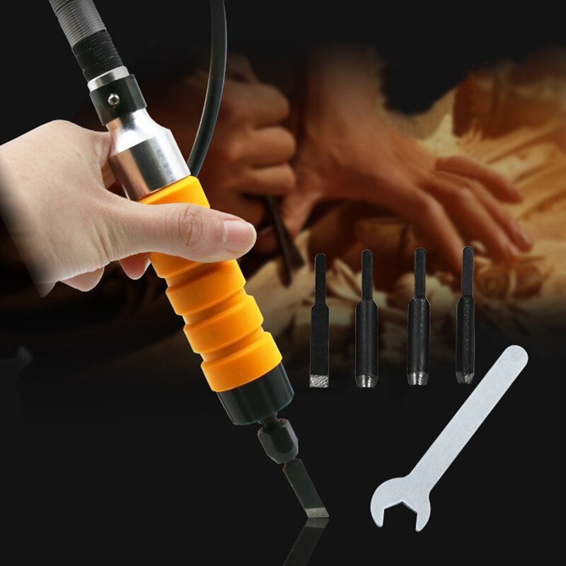 7Pcs/Set Electric Chisel Carving Tools Set Portable Furniture Wood Carving Tool with 5 Carving Tips Wrench Flexible ShaftHot