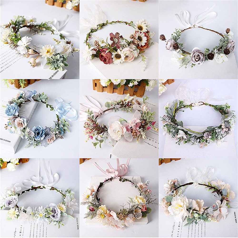 Corona de flores para niña y mujer, accesorios para el cabello para novia, diademas de flores hermosas, adorno para el cabello trenzado, vid para el cabello