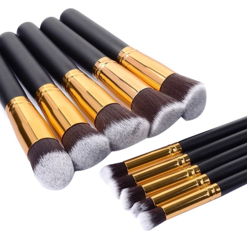 10 stk makeup børster sæt pincel maquiagem cosmetics maquillaje makeup værktøj pudder øjenskygge kosmetik sæt sort guld