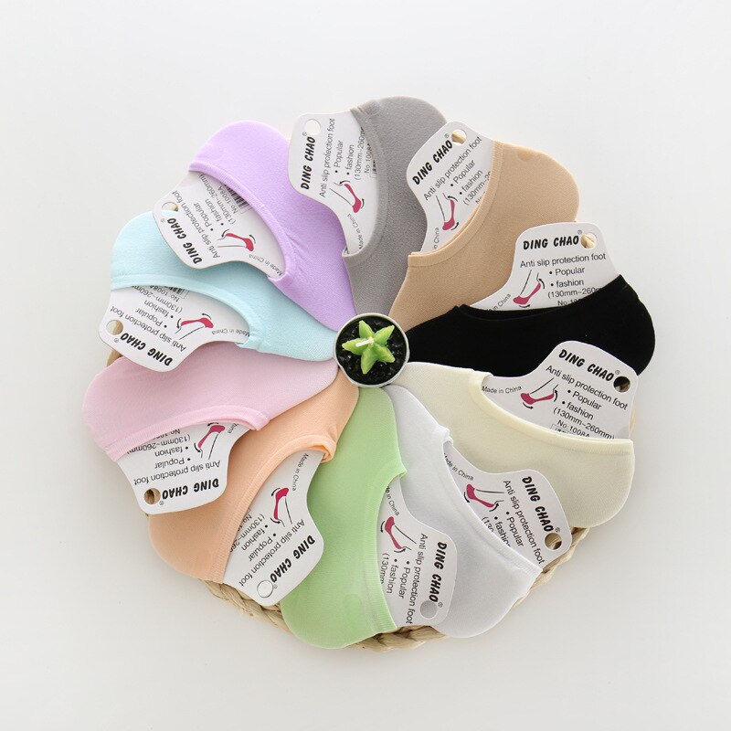 5 Pairs Summer Candy Color Invisible Non-slip Low Cut Socks Female Women Casual Cotton Breathable Girls Ankle Boat Socks: Random Color