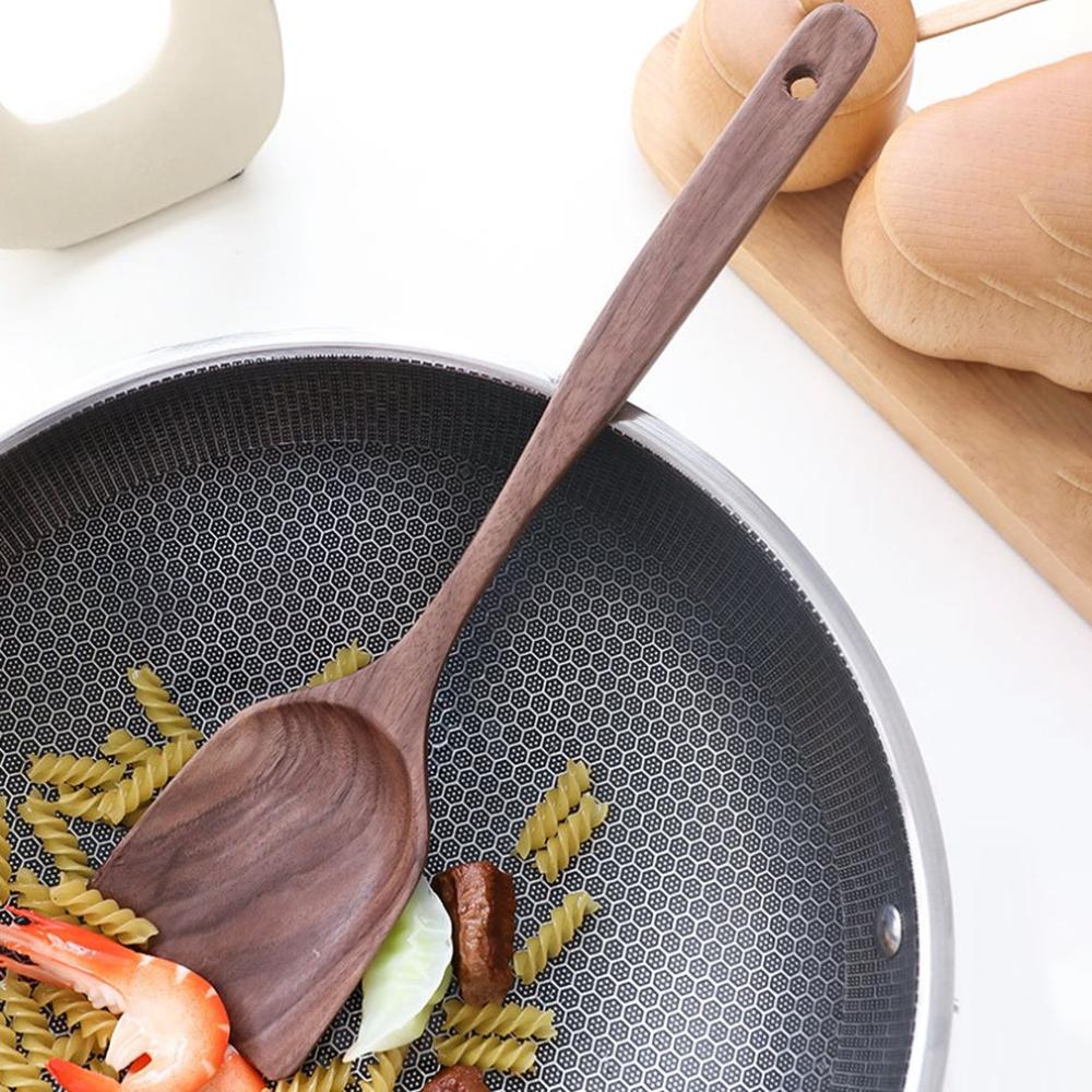 Retro houten kooklepel schep zwarte walnoot keukenaccessoires set keukenbenodigdheden houten schep