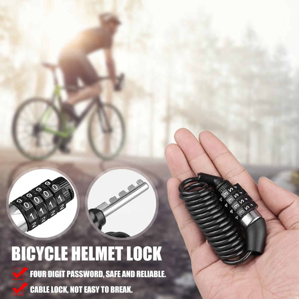 4 Digit Combination Locks Bicycle Helmet Backpack Lock Steel Wire Anti Theft Cable Lock for MTB Mountain Bike Riding Cycling