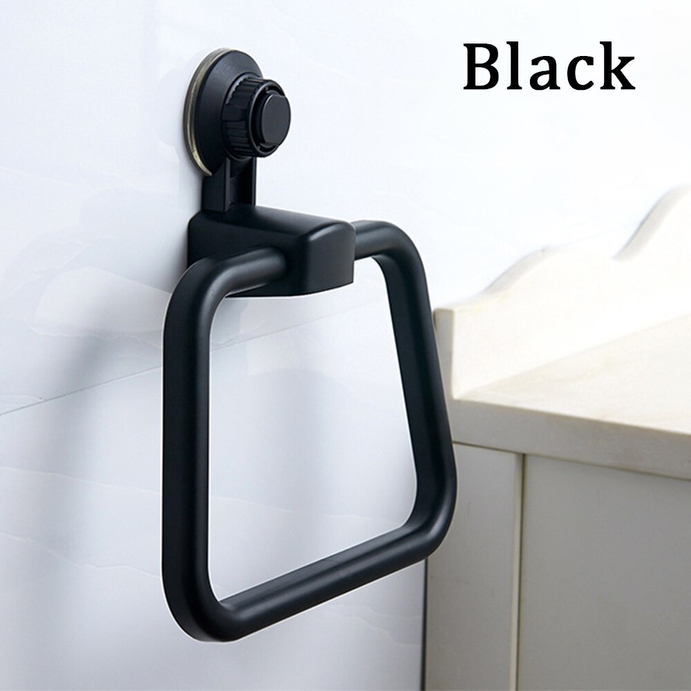 Porte-serviettes réutilisable, ventouse forte, anneau de cuisine, sans poinçon, crochet de serviette, étagère de rangement, salle de bains, autocollant: black