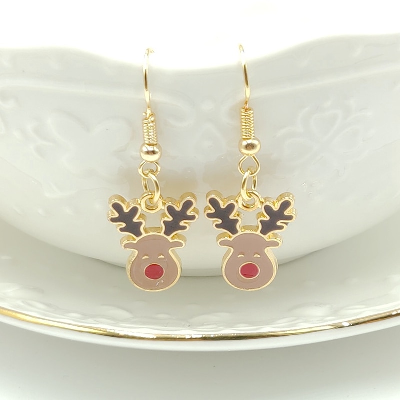 Pendientes con colgante de ciervo navideño para mujer, aretes coreanos adorables con adorno de navidad, aretes largos bohemios, joyería,: Default Title