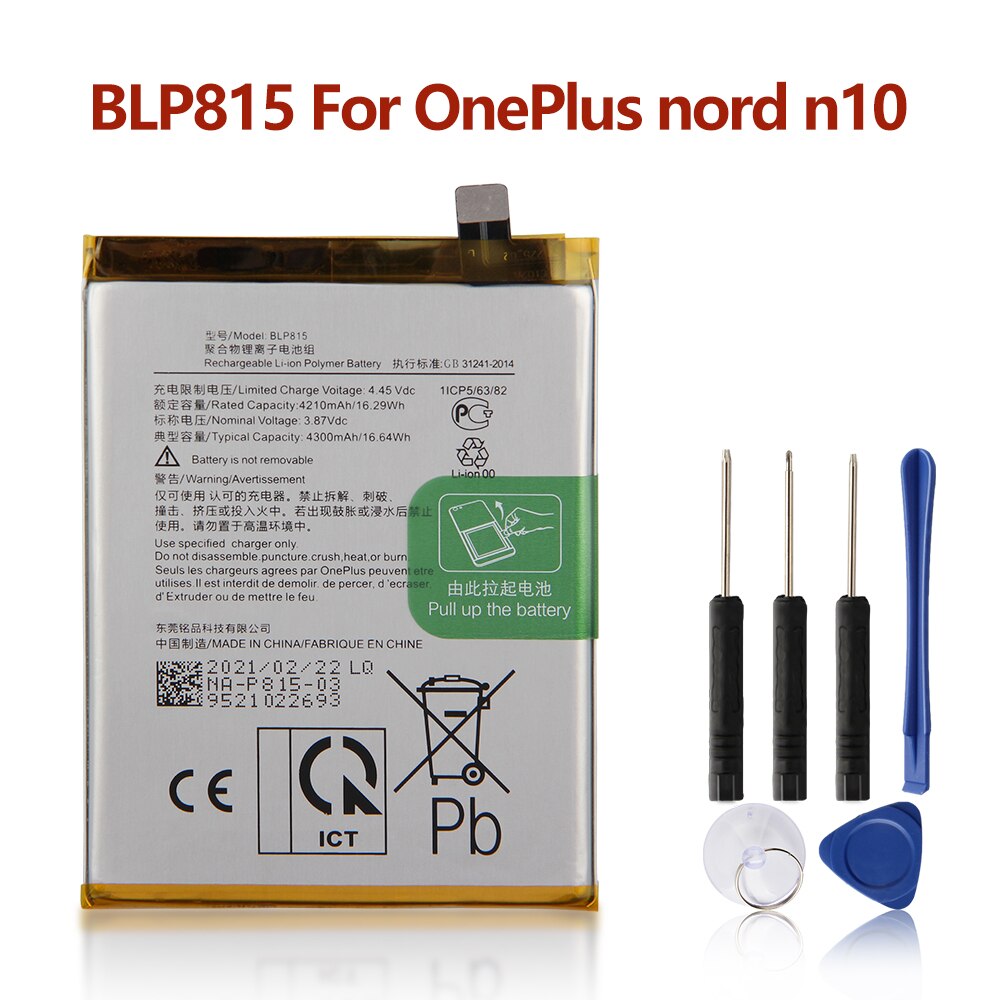 Original Replacement Battery For OnePlus 8 8Pro 8T 9 9Pro OnePlus Nord N10 Nord N100 BLP761 BLP759 BLP785 BLP813 Phone Battery: For Nord N10 5G