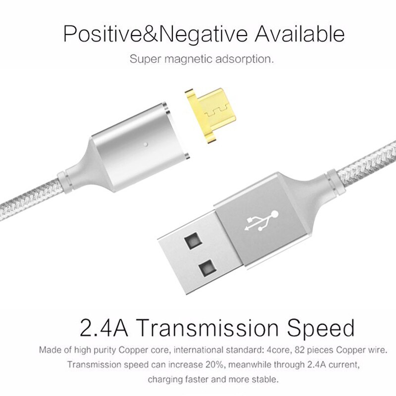 Reversible magnetic micro usb cable for charging and transfer data: Silver