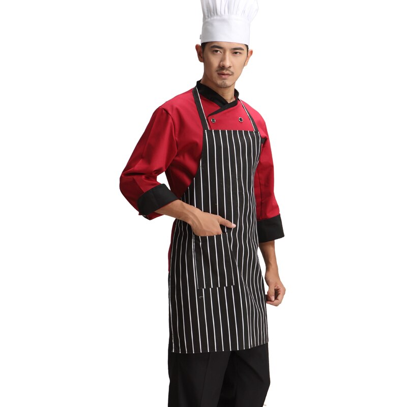 6 farve kok uniform forklæde køkken tøj til servitrice kok slid hængende hals lang forklæde kok kostume arbejde mænd mad service: Farve 4