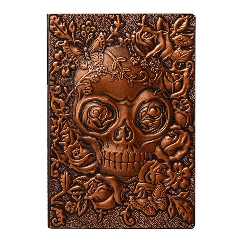 Skull Flower Embossed A5 Leather Notebook Journal Notepad Travel Diary Planner School Office Supplies
