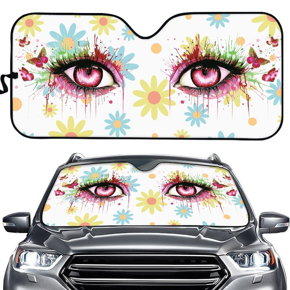 Parasol con estampado de Ojos de mujer para parabrisas delantero de coche, Reflector de calor, sombrilla para coche, suministros de sombreado universales personalizados: Azul