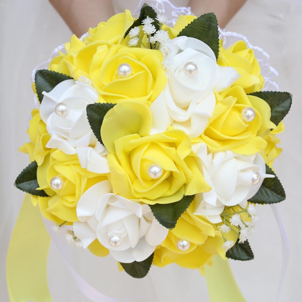 Simple Bridesmaid Foam Bouquet Wedding Bouquets Diamond Ribbon PE Bouquet Bridal Holding Artificial Flowers Mariage FW008: FW007yellow