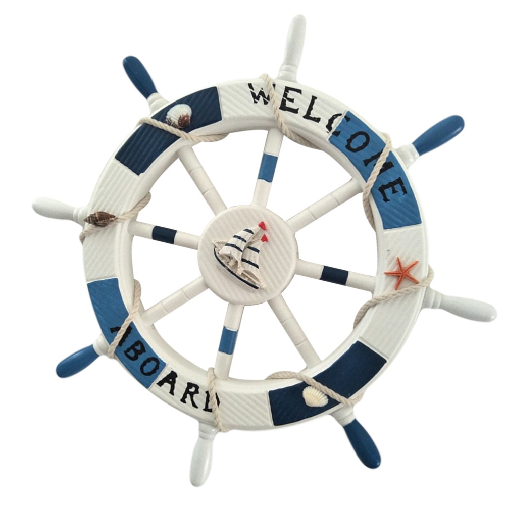Gouvernail de bateau en bois de Style méditerranéen, 1 boîte de 45CM, volant de plage, décoration murale pour salon