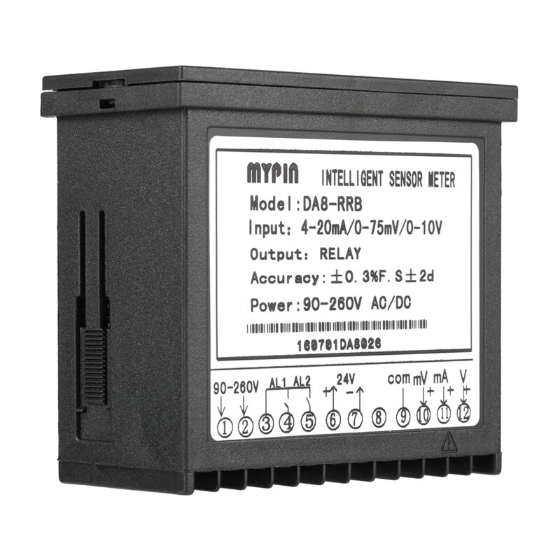 Mypin universal digital sensor meter abs multifunktionel intelligent led display 0-75mv/4-20ma/0-10v 2 relæ alarm output  da8- r