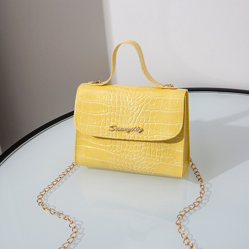 Summer Texture Women Bag Shoulder Bag Wave Chain Wild Messenger Bag Portable Small Square Bag: Yellow