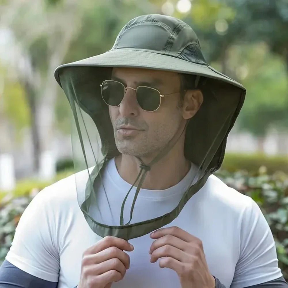 Chapeau de Pêche avec Filet Anti-Moustiques - Chapeau Soleil Pliable pour Randonnée Extérieure - Protection Insectes Unisexe