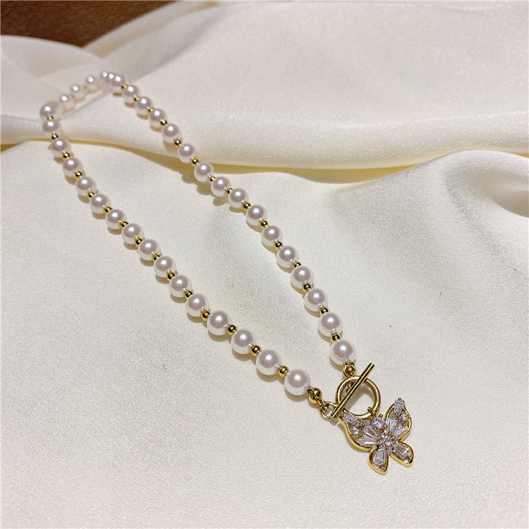 Zirkon sommerfugl perle halskæde perle vedhæng halskæde til kvinder enkle smykker