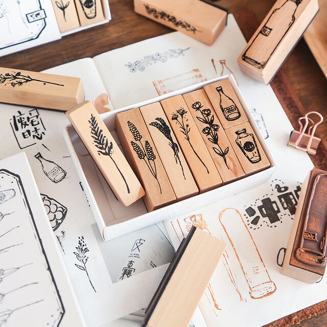 La planta, sellos de goma madera conjunto de sello de caucho para manualidades para tarjeta de estudiante haciendo Scrapbooking