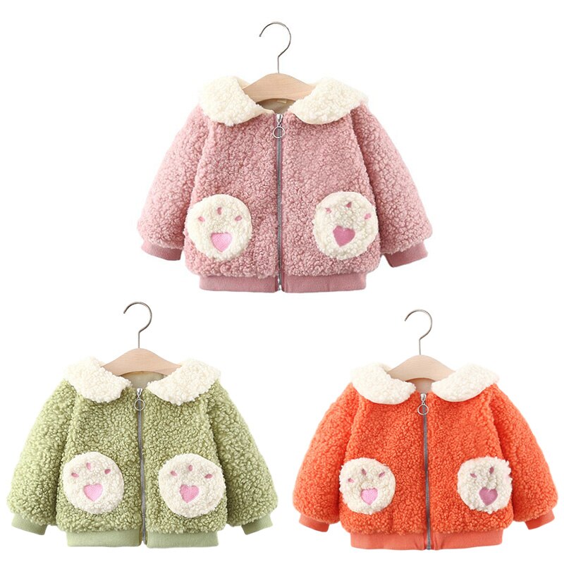 Kinderkleding Winter Baby Meisje Jas Katoen Konijnenoren Cartoon Lange Mouwen Revers Plus Pluizige Vest